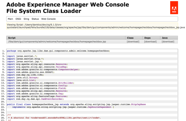 Viewing files in the FSClassLoader OSGi Console