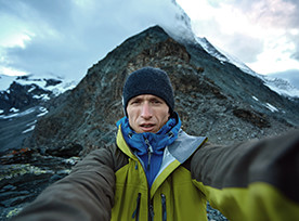 Man taking selfie on mountain